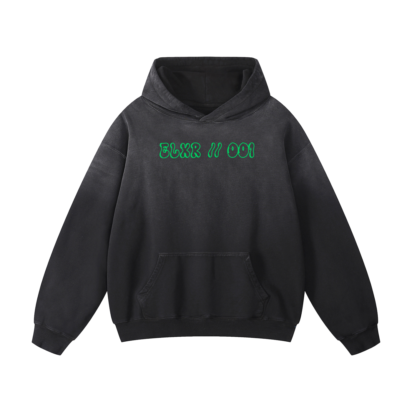 ELXR 001 Washed Hoodie Black with Green