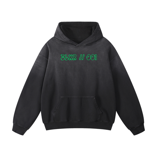 ELXR 001 Washed Hoodie Black with Green